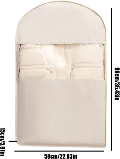 Garment Bag, Long Dress Storage Pack, Velvet Multifunctional Dustproof Organizer, Compression Zipper Design, for Travel, Moving, Airplane, Laundry, Closet, Packing Use, (Khaki)