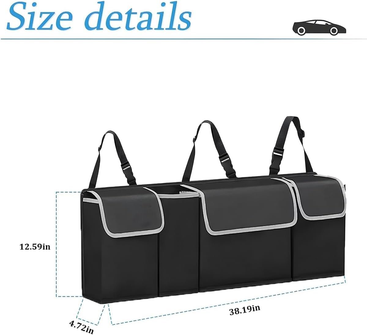 AUCELI Car Trunk Organizer, Backseat Hanging Large Storage with Adjustable Straps, Waterproof Collapsible Cargo Bag with 4 Pockets, Sturdy Space Saver Frees Trunk Floor for SUV, Truck, MPV