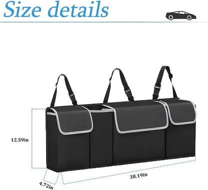AUCELI Car Trunk Organizer, Backseat Hanging Large Storage with Adjustable Straps, Waterproof Collapsible Cargo Bag with 4 Pockets, Sturdy Space Saver Frees Trunk Floor for SUV, Truck, MPV