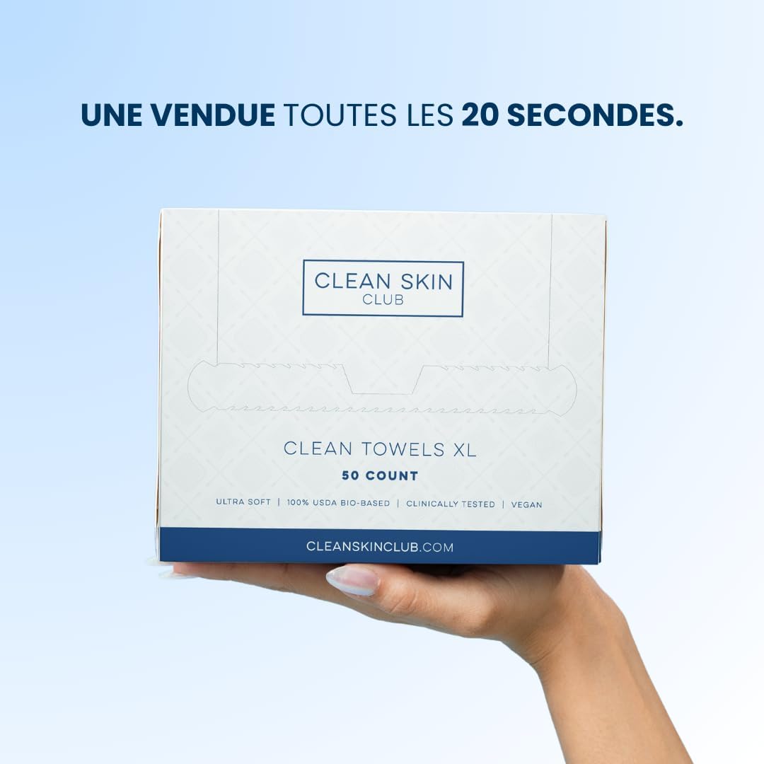 Clean Skin Club Clean Towels XL™, 100% USDA Biobased Face Towel, Disposable Face Towelette, Eczema Association Accepted, Makeup Remover Dry Wipes, Ultra Soft, 50 Ct, 1 Pack