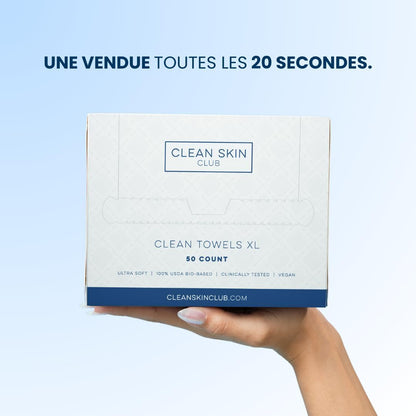 Clean Skin Club Clean Towels XL™, 100% USDA Biobased Face Towel, Disposable Face Towelette, Eczema Association Accepted, Makeup Remover Dry Wipes, Ultra Soft, 50 Ct, 1 Pack