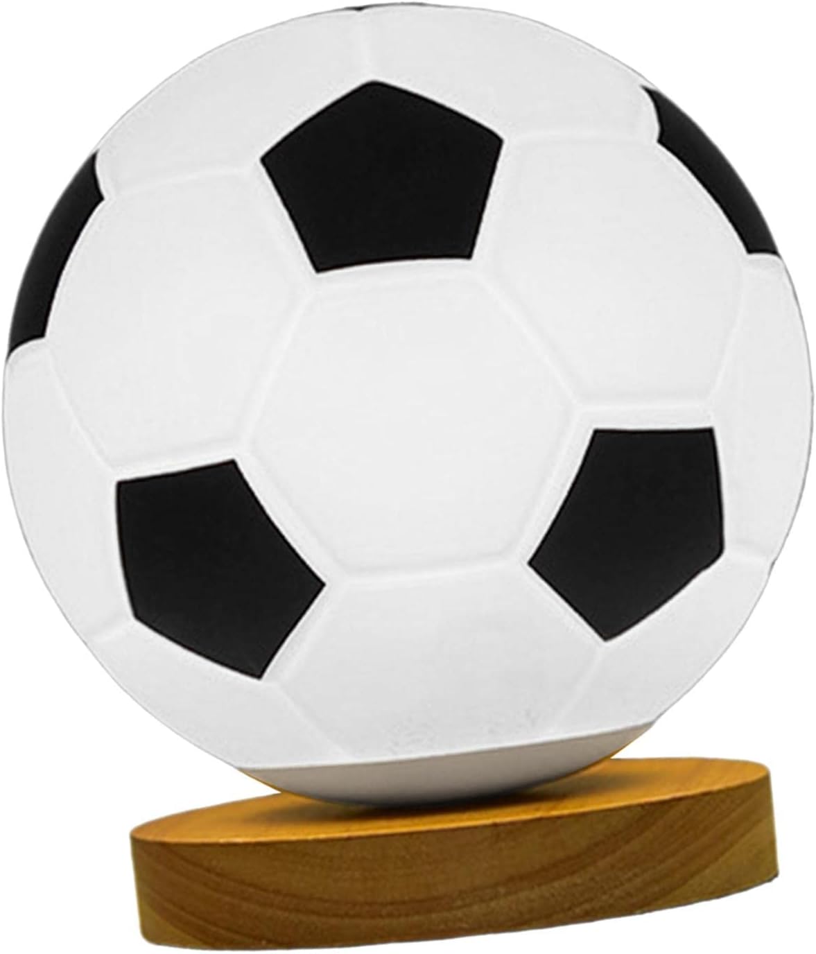 Folpus Soccer Lamp Brightness Adjustable Night Light with Wooden Base Warm Light Lighting Small Table Lamp USB Powered for Bedside Kids Gift, Flat Base