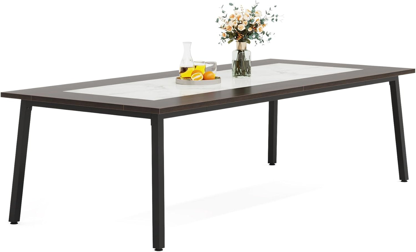 Tribesigns 200cm Dining Table for 8-10 People, Modern Large Kitchen Table Dining Room Table for Living Room, Kitchen, Rectangular Dinner Table with Metal Frame, Dark Brown and White