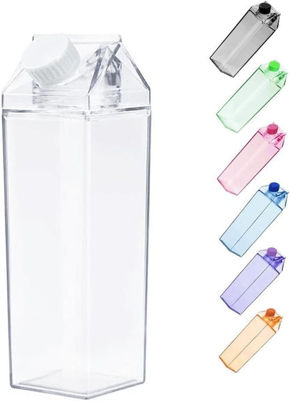 Jinberry 1000ml/34oz Cute Leakproof Clear Milk Carton Water Bottle Portable Drinkware for Outdoor Climbing Tour or Camping
