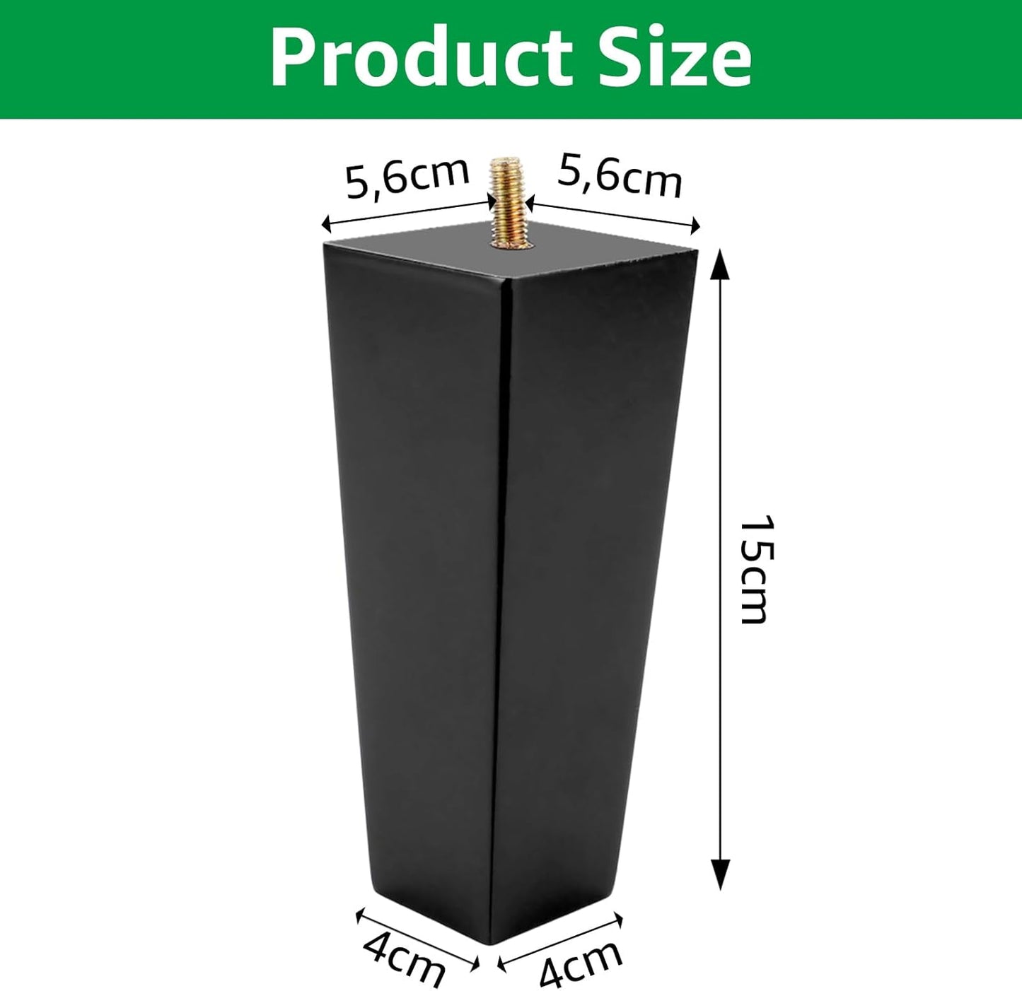 VIDETOL 4 x Wooden Table Legs, 15cm Wooden Feet with Mounting Plates, Rubber Pads and Screws, Black Wooden Feet for Bed, Sofa, Furniture