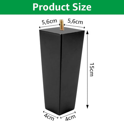 VIDETOL 4 x Wooden Table Legs, 15cm Wooden Feet with Mounting Plates, Rubber Pads and Screws, Black Wooden Feet for Bed, Sofa, Furniture