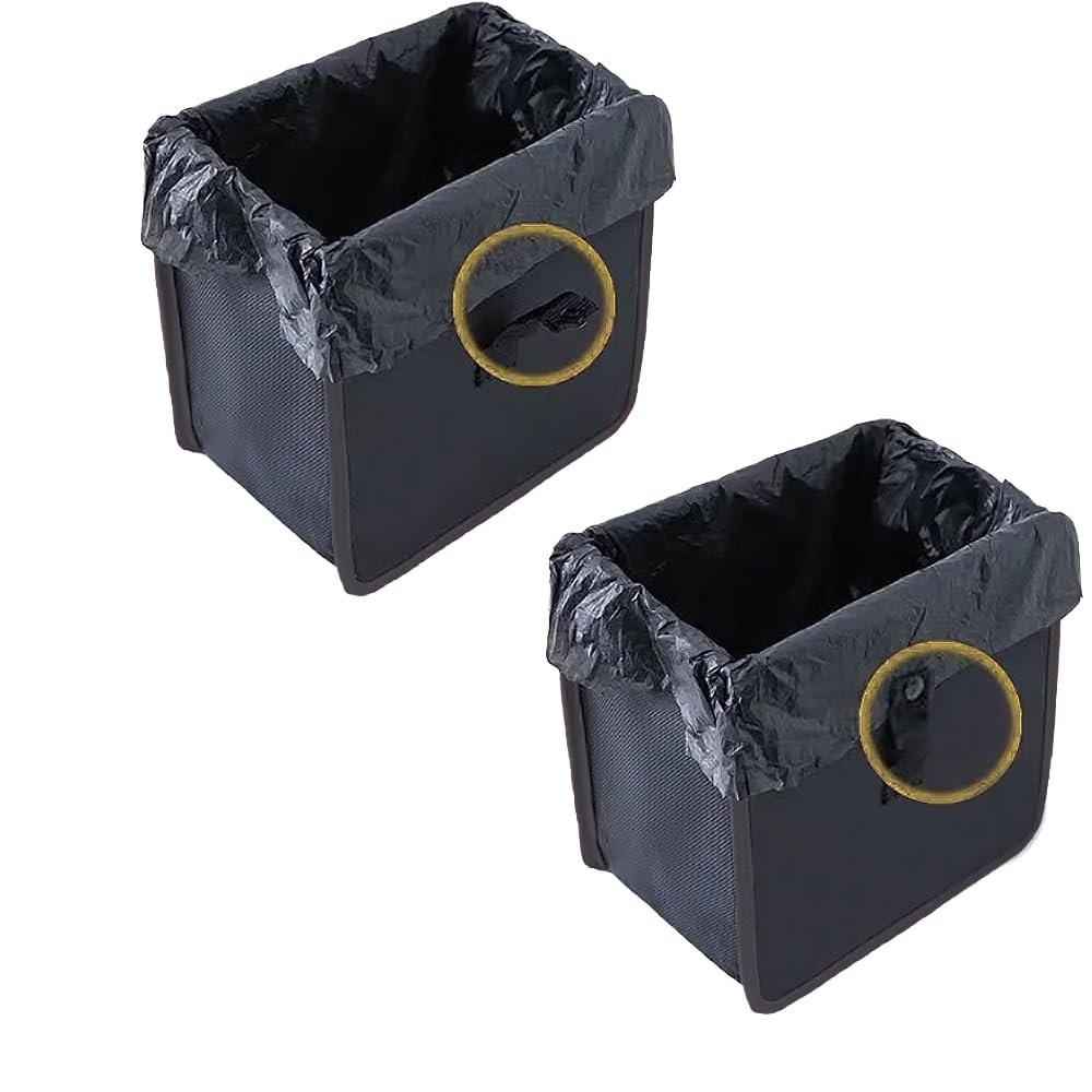Car Trash Can Foldable Hanging Waterproof Leakproof Storage Garbage Bag Vehicle Garbage Can for Car Interior Accessories with Large Capacity Bin (Black, 9Inch)