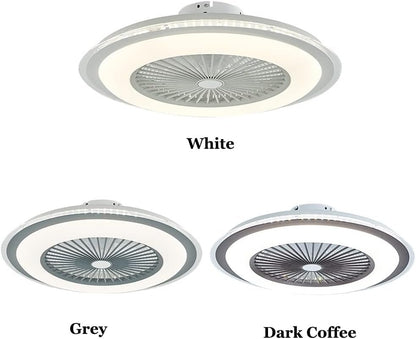 Modern Acrylic Ceiling Fans with Lights - UL LISTIED LED Flush Mount Ceiling Light with Remote Control Dimmable Hidden Blade Low Profile Hanging Lamp Adjustable Speed Dark Coffee Finish