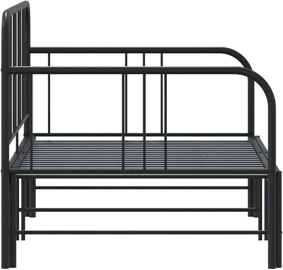 vidaxl Black 2-in-1 Metal daybed/Trundle - 92x187 cm - Space-Saving Sofa Bed with Storage - Modern Style