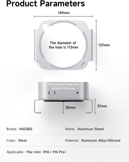Hagibis Mac Mini M4 Stand - Aluminum Alloy Mount for Mac Mini M4/Pro 2024, Ventilation Heat Dissipation Cooling Desktop Holder Accessories (MMS03)