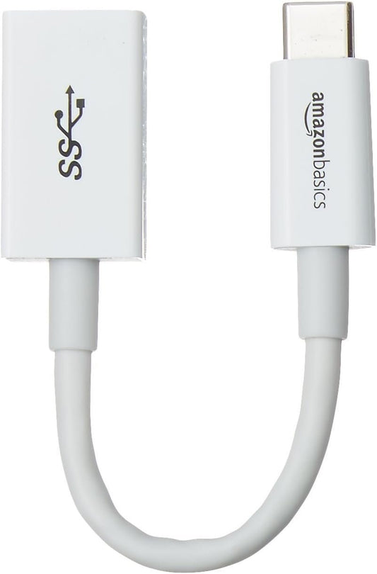 Amazon Basics USB Type-C to USB 3.1 Gen1 Female Adapter - White, Pack of 1