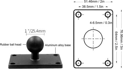 1 Inch Ball Mount, Aluminum Alloy Base with Universal AMPS Hole for RAM Mounts B Size Ball Double Socket Arms for Boats, Kayaks, Cars, Trucks, Off Road Vehicles