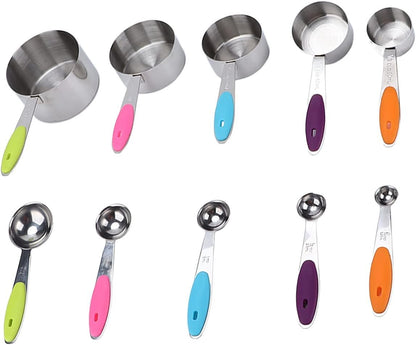 Gadget da cucina 10 pz/set cucchiaio in acciaio inox utensili da cucina con manico in silicone fibbia rimovibile