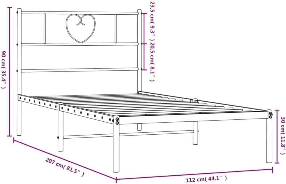 vidaXL Metal Bed Frame with Headboard | Robust Steel Construction | Modern Style | Extra Storage Space | White | 107 x 203 cm Mattress Size Compatibility