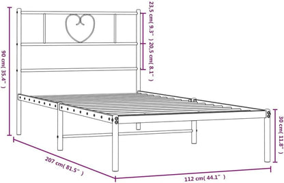 vidaXL Metal Bed Frame with Headboard | Robust Steel Construction | Modern Style | Extra Storage Space | White | 107 x 203 cm Mattress Size Compatibility