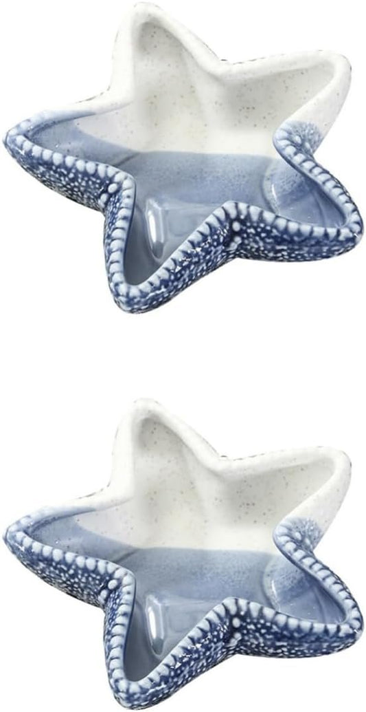 DEARMAMY 2 Pcs Starfish Tray Gadgets Home Supplies Home Drawer Jewelry Box Beach Plate Key Starfish Ceramic Blue