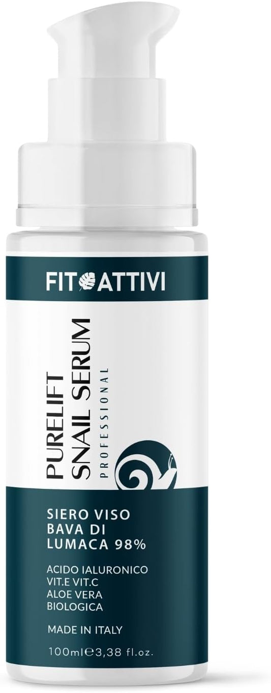 100 ml | Hyaluronic Acid and Vitamin C Face Serum with Snail Slime, Anti-Wrinkle and Anti-Stain Serum, Natural Oily Skin Face Serum and Made in Italy - Phytoactive