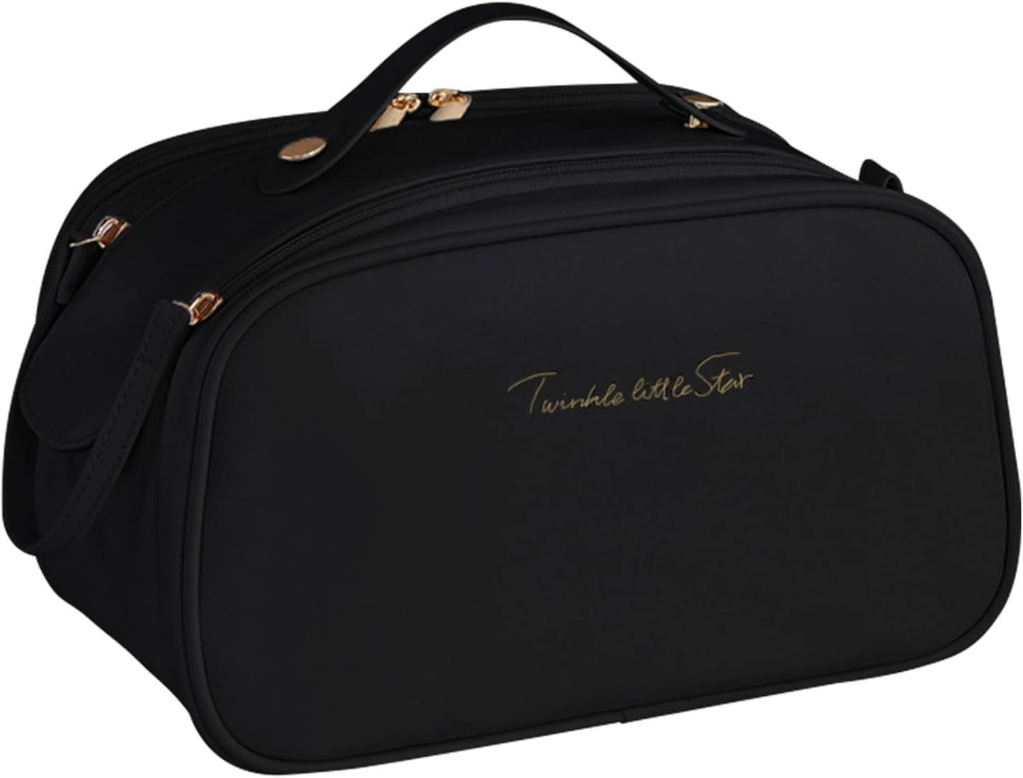 Ogetok Leather Makeup Bag for Women, Portable Travel Cosmetic Bags Zipper Make Up Pouch for Ladies Woman, Large Toiletry Organizer Bag for Toiletries Cosmetics Accessories, Black