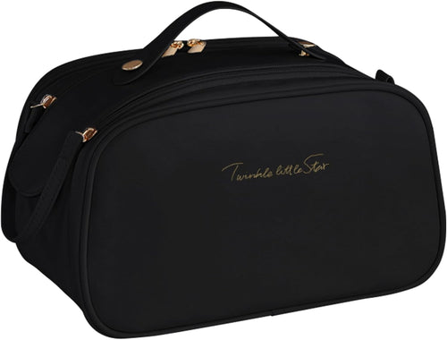 Ogetok Leather Makeup Bag for Women, Portable Travel Cosmetic Bags Zipper Make Up Pouch for Ladies Woman, Large Toiletry Organizer Bag for Toiletries Cosmetics Accessories, Black