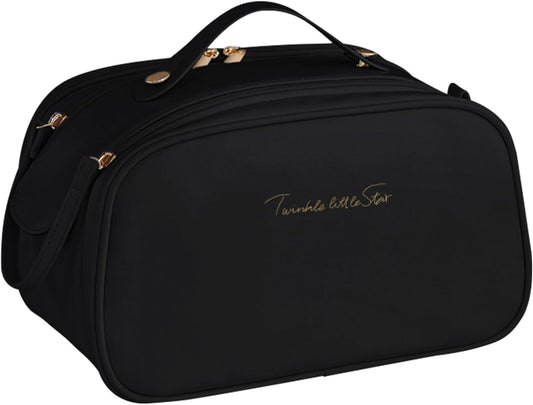 Ogetok Leather Makeup Bag for Women, Portable Travel Cosmetic Bags Zipper Make Up Pouch for Ladies Woman, Large Toiletry Organizer Bag for Toiletries Cosmetics Accessories, Black