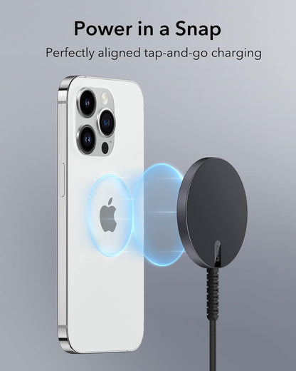 ESR Charger for Magsafe, Magnetic Charger for iPhone, Wireless Charger iPhone Compatible with iPhone 15/14/13/12 Series, Galaxy S25 Series, Strong Magnetic Charger Pad with A/C Cable, 2 Pack, Black