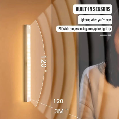 Punch-Free Smart Sensor Magnetic Rechargeable Led Lights, Rechargeable Motion Activated Cabinet Lights, Motion Sensor Light Indoor, Under Cabinet Bedroom Stair Lighting Wireless Indoor (White*2.20 cm)