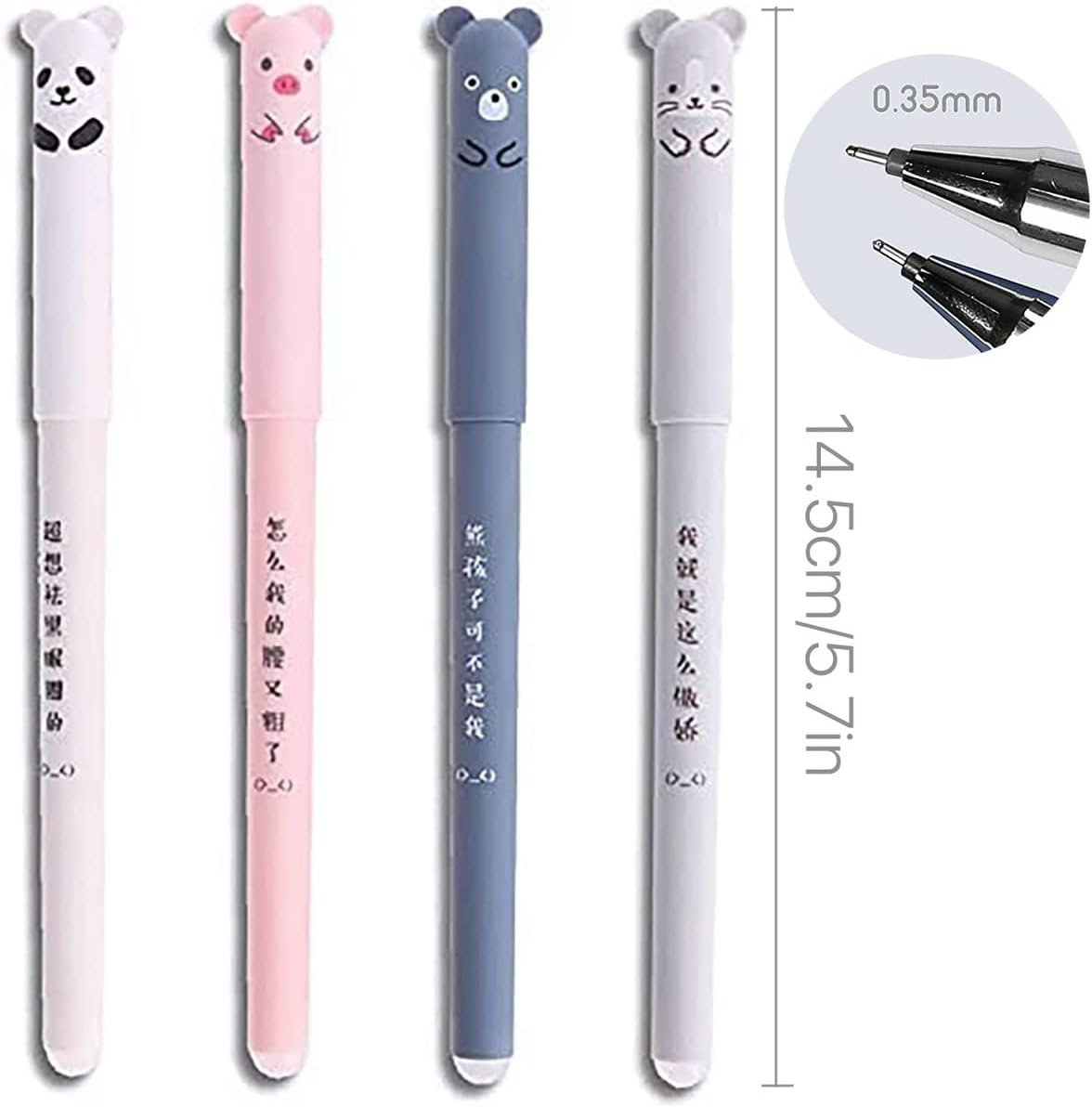 4pcs Erasable Gel Ink Pens Cute Kawaii Cartoon Cat Pig Bear Panda Animal Pen Ballpoint 0.35mm Black Ink Gel Pens Rollerball Pens Friction Pens for Student Kids Gift School Stationery Office Supplies