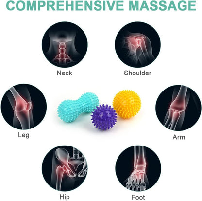 URAQT Spiky Massage Ball, 3 Pack Hard Spiky Massage Ball Roller Set, Professional Physical Therapy Massage Balls for Myofascial Release, Trigger Point Deep Tissue Massage, Plantar Fasciitis Recovery
