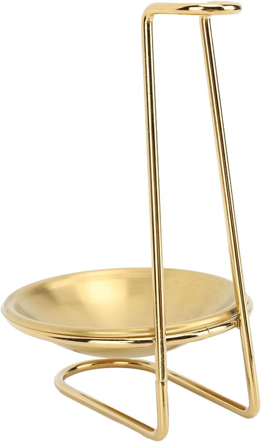 Aladeno Poggiamestolo Portamestolo Verticale in Acciaio Inossidabile Elegante Pratico Portamestolo di Facile Accesso Gadget da Cucina Porta Utensili da Cucina per la Casa Pentole (Golden mit 1 Teller)