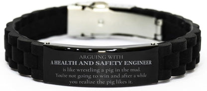 Health and Safety Engineer Engraved Black Glidelock Clasp Bracelet - Perfect Idea Gifts for Birthday, Christmas, Graduation, Veterans Day and Easter - Like wrestling a pig in the mud with this unique