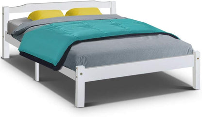 Artiss Bed Frame Wooden Double Size, White Classic Platform Bed Base with Headboard, Solid Pine Double Bed Base, 26CM Under Bed Storage, 300kg Capacity Timber Platform Bed Frame for Guest Room