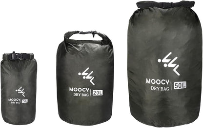 MOPHOEXII Waterproof Dry Bag,1pk or 3pk Lightweight Waterproof Storage Dry Sacks,5L, 20L and 50L Sizes Waterproof Pack Liner for Outdoor Camping Boating Hiking Rafting(Dark Green, 3 Pk - 5L, 20L,50L)