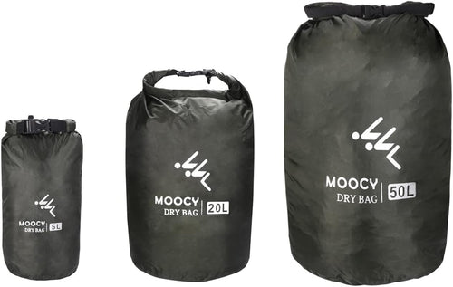 MOPHOEXII Waterproof Dry Bag,1pk or 3pk Lightweight Waterproof Storage Dry Sacks,5L, 20L and 50L Sizes Waterproof Pack Liner for Outdoor Camping Boating Hiking Rafting(Dark Green, 3 Pk - 5L, 20L,50L)