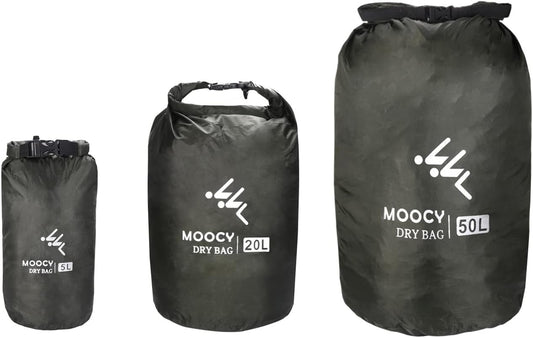 MOPHOEXII Waterproof Dry Bag,1pk or 3pk Lightweight Waterproof Storage Dry Sacks,5L, 20L and 50L Sizes Waterproof Pack Liner for Outdoor Camping Boating Hiking Rafting(Dark Green, 3 Pk - 5L, 20L,50L)
