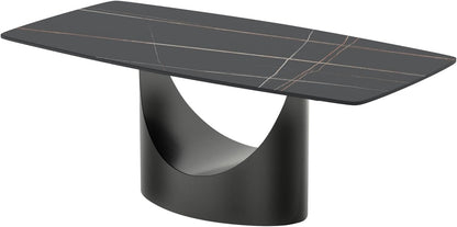 POVISON 94'' Modern Rectangular Dining Table for 8–10 – Black Sintered Stone Tabletop w/Dark Grey Carbon Steel Pedestal, Luxury Kitchen & Dining Room Table, Elegant Large-Capacity Design