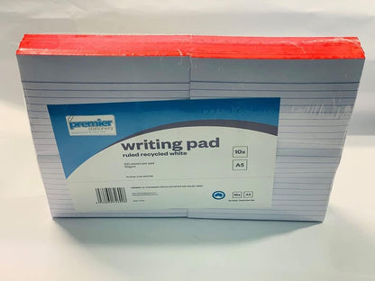 Premier Stationery A5 Ruled Writing Pad Notebook - Recycled 50 GSM Paper Notepad for Notes, Appointments & Lectures, Legal Pad Notebook 100 Sheets with Cardboard Backing, Glue-Top Easy Sheet Removal