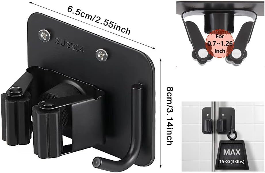 8 Pack Broom Holder Wall Mount,Heavy Duty Stainless Steel Organizer Mop Holder Hanger Garden Tool Organizers Storage Rack Garage Laundry Room Organizations and Storage(Black, 8 Pack with Hooks)