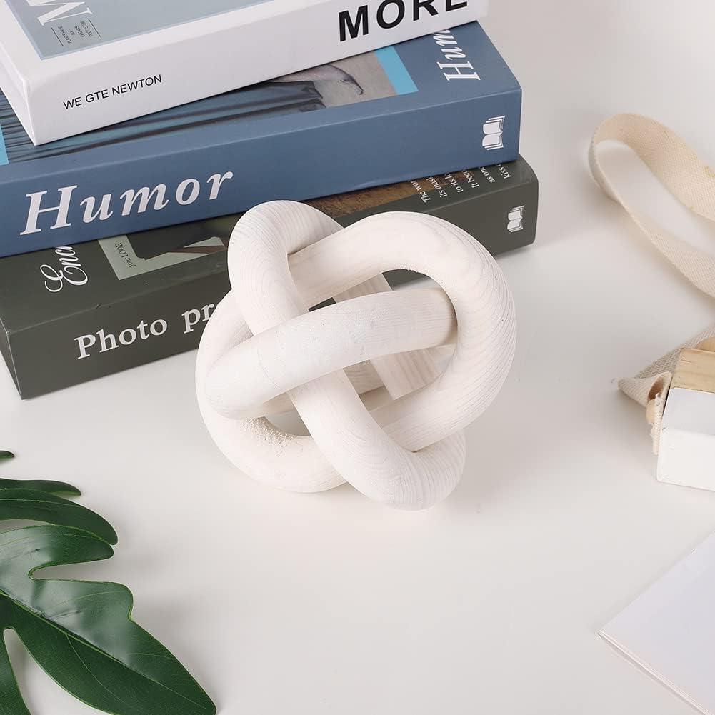 Jlong Wood Knot Decor, 3-Link Wood Chain Link Coffee Table Decor, Small Shelf Decor Accents, Hand Carved Modern Farmhouse Boho Wooden Knot Decorative Chain Wood Decor for Living Room Bedroom Office