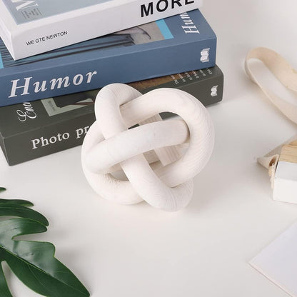 Jlong Wood Knot Decor, 3-Link Wood Chain Link Coffee Table Decor, Small Shelf Decor Accents, Hand Carved Modern Farmhouse Boho Wooden Knot Decorative Chain Wood Decor for Living Room Bedroom Office