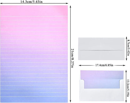 TIMESETL Stationery Letter Paper and Envelopes Set, Stationery Set with Lined Letter Writing Paper, 48 Stationary Paper + 24 Envelopes, Envelope Seal Sticker, 4 Gradient Colors