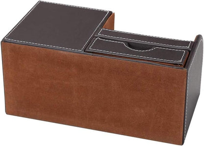 KINGFOM Wooden Struction Leather Multi-function Desk Stationery Organizer Storage Box Pen/Pencil,Cell phone, Business Name Cards Remote Control Holder with Small Drawer Brown