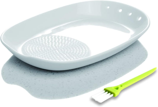 KITCHENDAO Spoon Rest Ginger Grater Herb Stripper 3 in 1, Ceramic Kitchen Gadgets for Grind Garlic, Ginger, Parmesan Cheese, Spoon Holder and Herb Stripping Tool