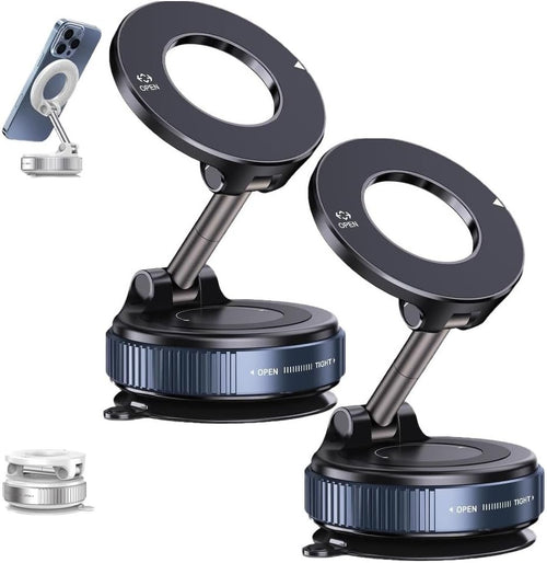 Eptchn Maglock 360° Foldable Magnetic Phone Mount,2025 Upgraded Vacuum 96lbs Ultra Suction Cup Car Phone Holder,Adjustable Phone Stand for Magsafe Cell Phone Holders for Car/Gym/Mirror(2pcs Black)
