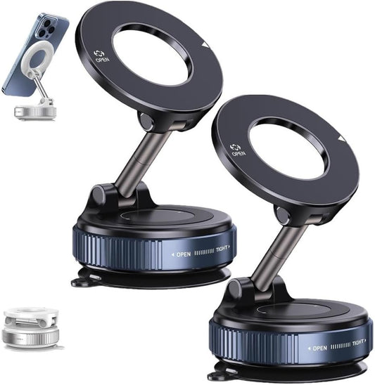 Eptchn Maglock 360° Foldable Magnetic Phone Mount,2025 Upgraded Vacuum 96lbs Ultra Suction Cup Car Phone Holder,Adjustable Phone Stand for Magsafe Cell Phone Holders for Car/Gym/Mirror(2pcs Black)