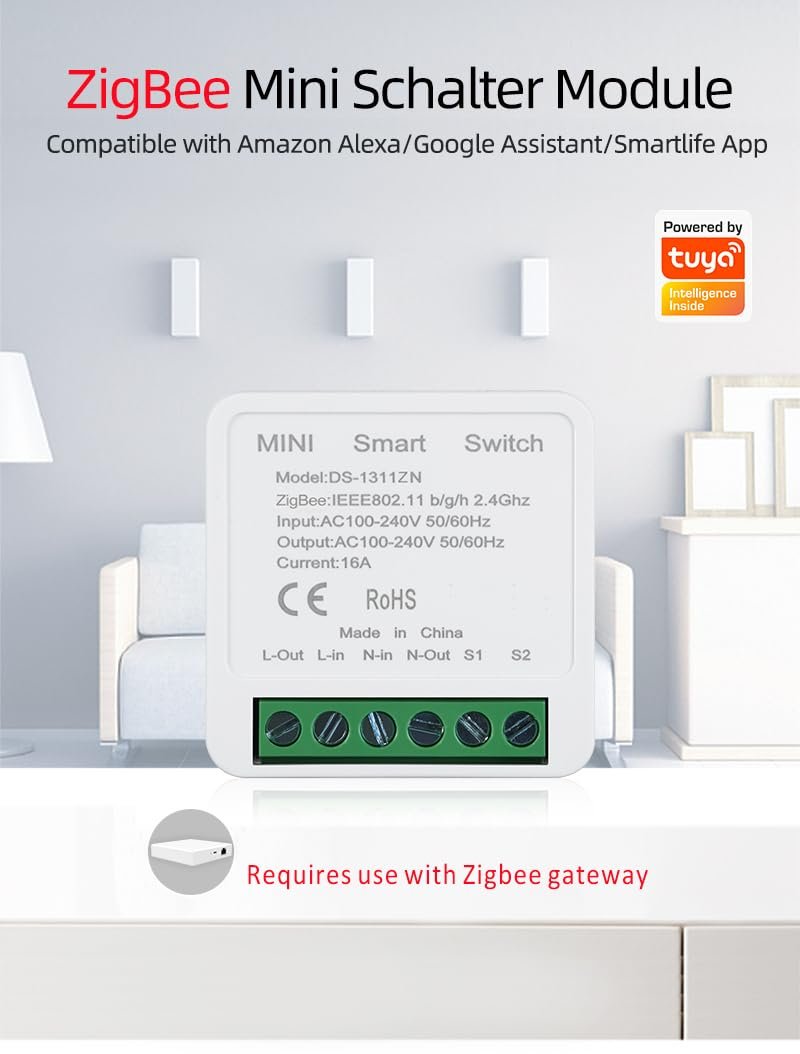 Zigbee Mini Smart DIY Relay Module Switch works with Alexa Google Home App and Voice Control,ZigBee Hub Required.16A (2 pack)