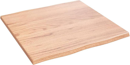 Light Brown Oak Wood Tabletop, 60 x 60 x 2 cm, Solid Treated Wood, Live Edge, Replacement for Coffee Table, Dining Table, Desktop Surface, Kitchen Countertop