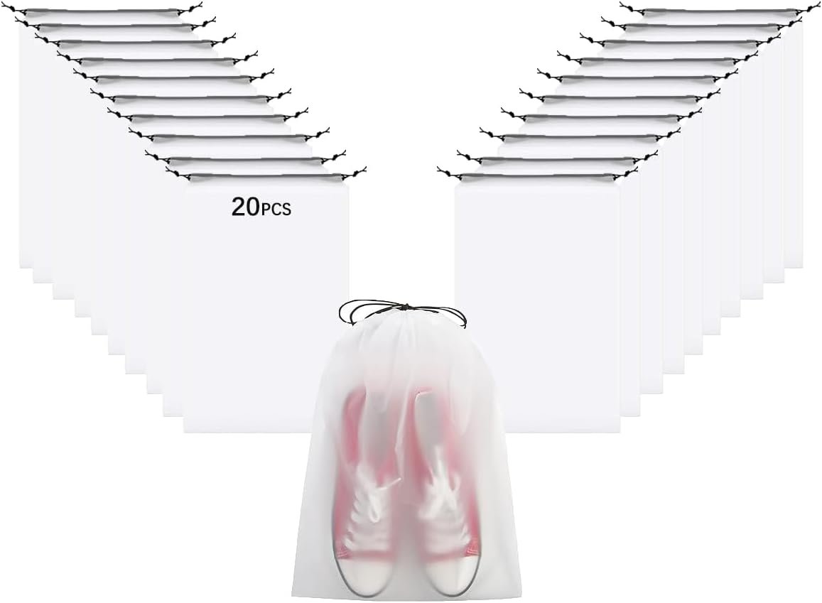 Syylibb 20-Pack Shoe Bags for Travel, 11.8" x 15.7" Waterproof Travel Shoe Bags for Packing,Large Travel Bag for Shoes, Storage Bags Travel Essentials Men for and Women (20) (20-Pack White)