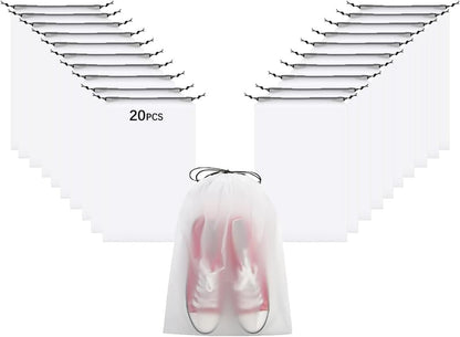 Syylibb 20-Pack Shoe Bags for Travel, 11.8" x 15.7" Waterproof Travel Shoe Bags for Packing,Large Travel Bag for Shoes, Storage Bags Travel Essentials Men for and Women (20) (20-Pack White)
