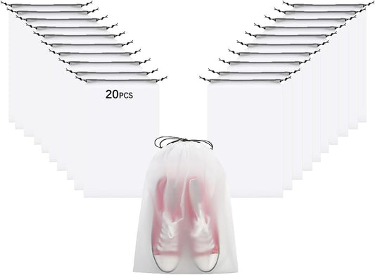Syylibb 20-Pack Shoe Bags for Travel, 11.8" x 15.7" Waterproof Travel Shoe Bags for Packing,Large Travel Bag for Shoes, Storage Bags Travel Essentials Men for and Women (20) (20-Pack White)