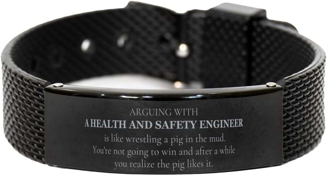 Black Shark Mesh Bracelet for Health and Safety Engineer: Wrestling with a Pig in the Mud - Perfect Idea Gifts for Birthday or Graduation, Inspirational and Unique Design, Stainless Steel, no gemstone